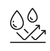 Waterproof Icon: Icon of two water droplets with arrows pointing downwards, symbolizing water flow or drainage.
