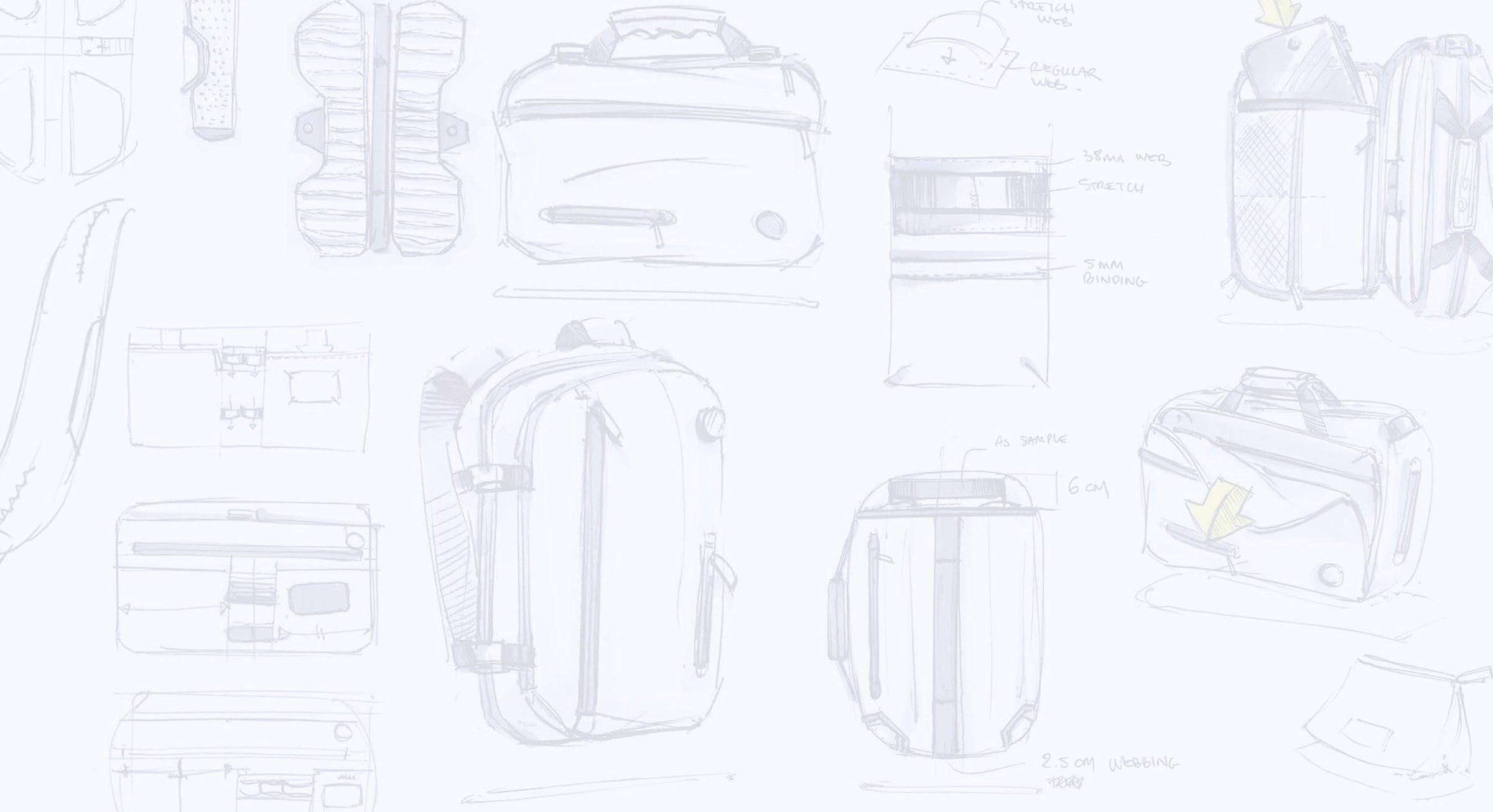 Pattern of technical sketches of the bags on a white background