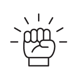Strong Icon: Black line drawing of a raised fist with radiating lines on a white background
