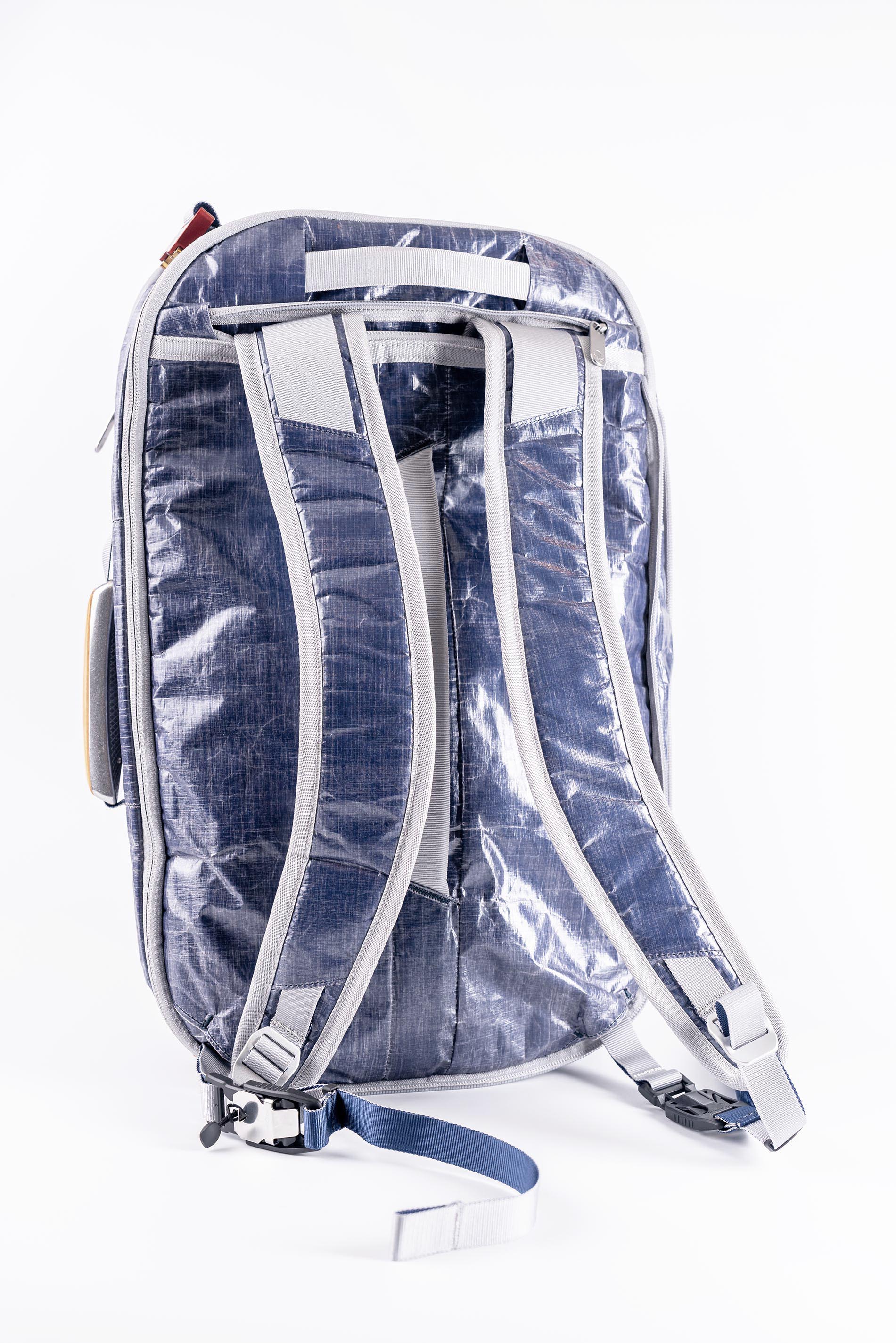 Blue textured "White Cap" Work-to-Water bag with two strips, shown on white background