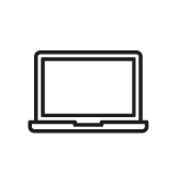 Laptop Icon: Black outline of a laptop on a white background